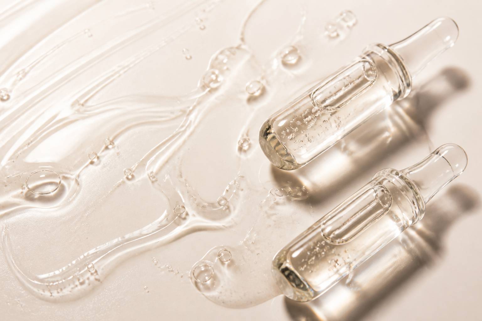 Texture de sérum transparent avec des ampoules cosmétiques génériques