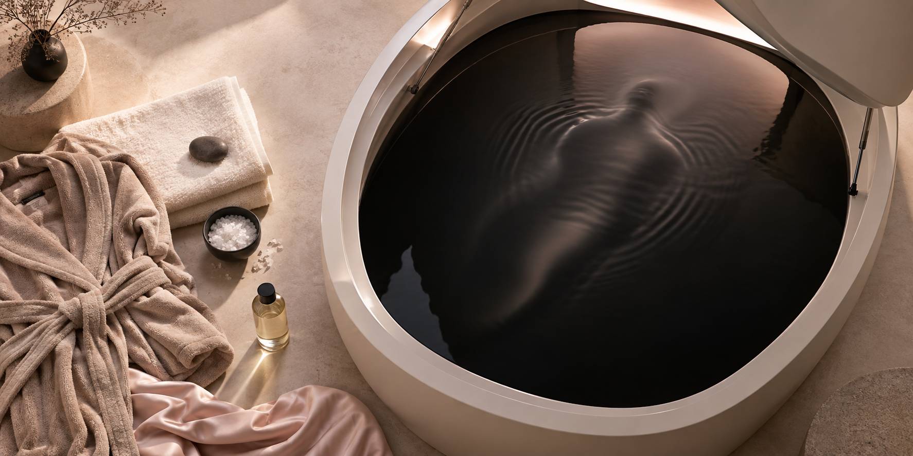 Illustration éditoriale du sujet : Flottaison en caisson sensoriel : ce que l'on ressent vraiment