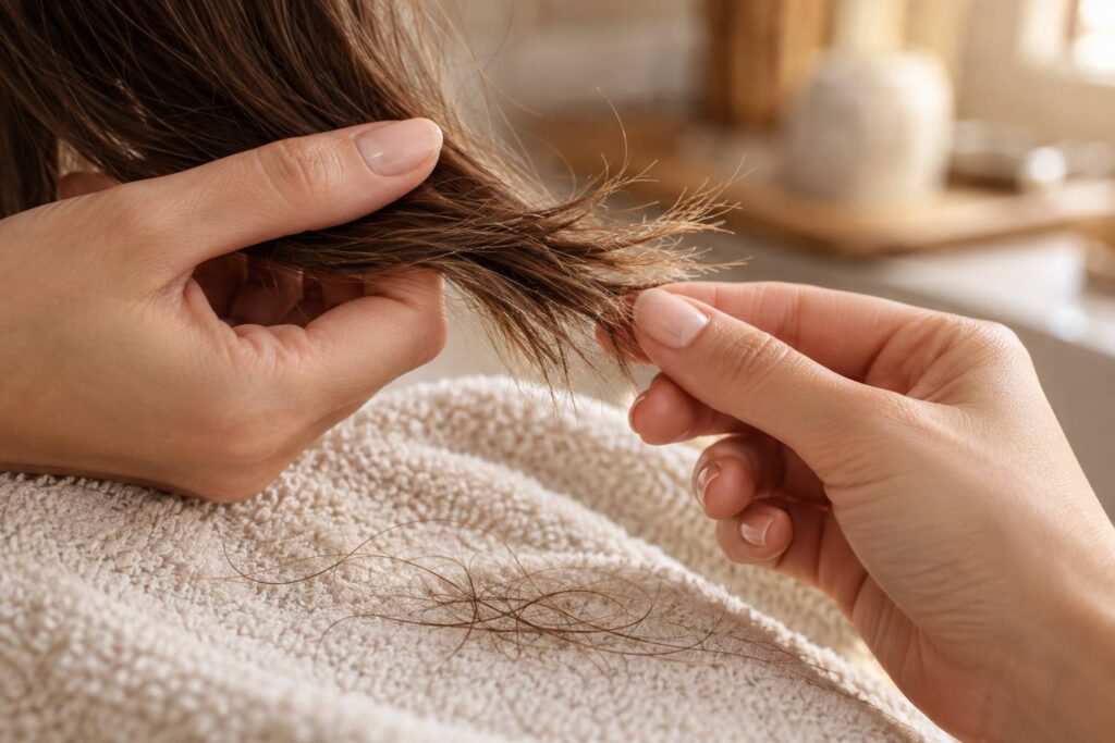 Illustration de détail sur le sujet : Cheveux cassants : différencier la casse de la chute